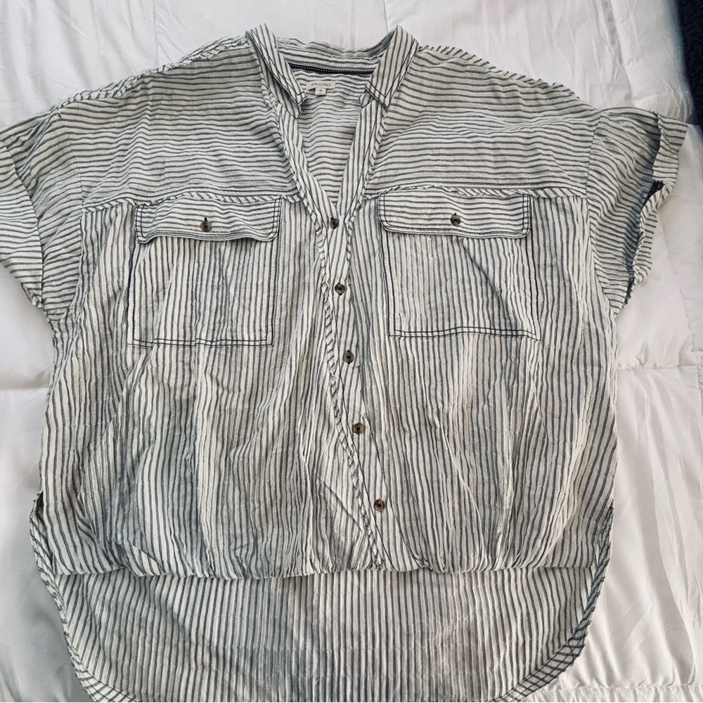 Pilcro Striped Button-Down Blouse - Black and White